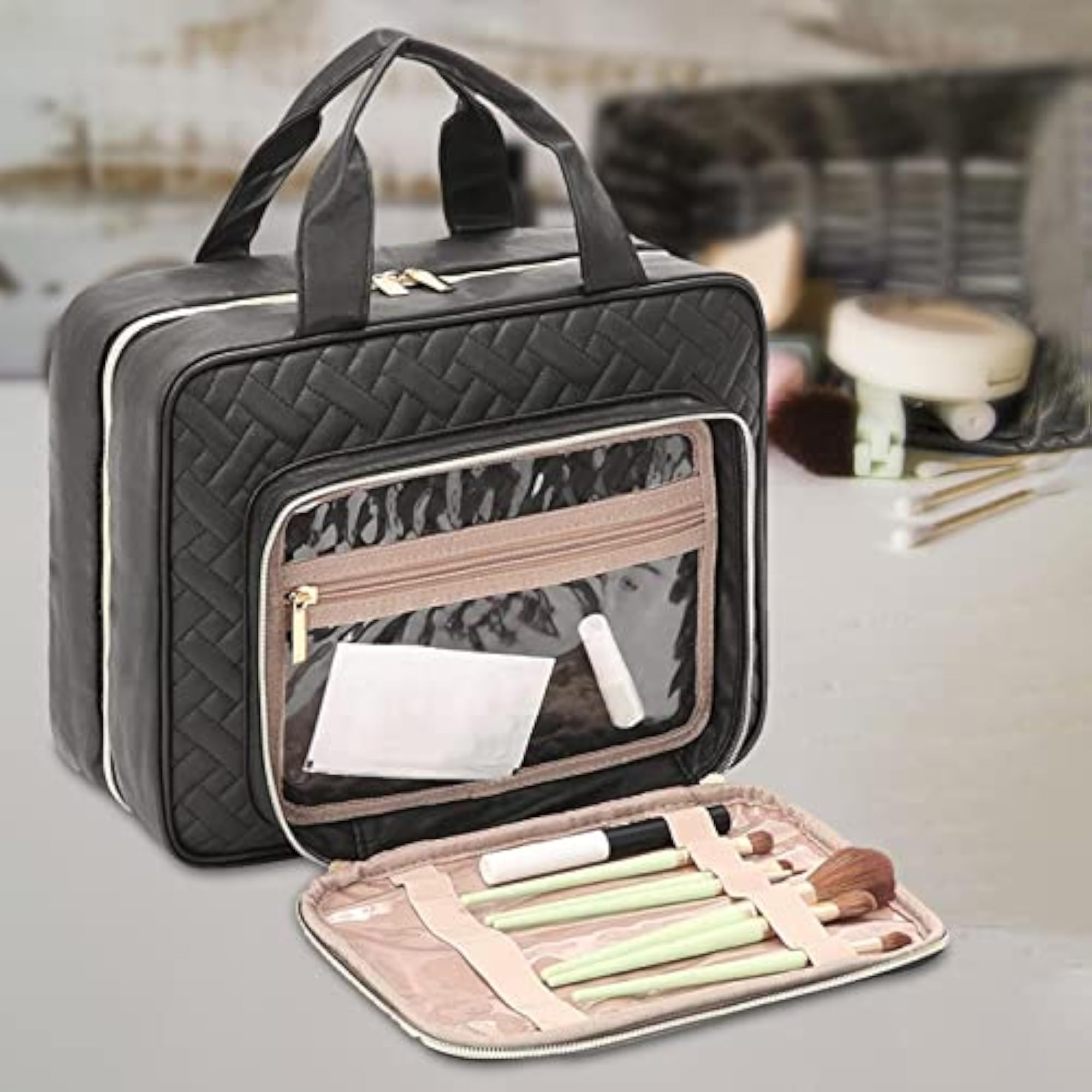 Portable Toiletry Bag for Girls, Black